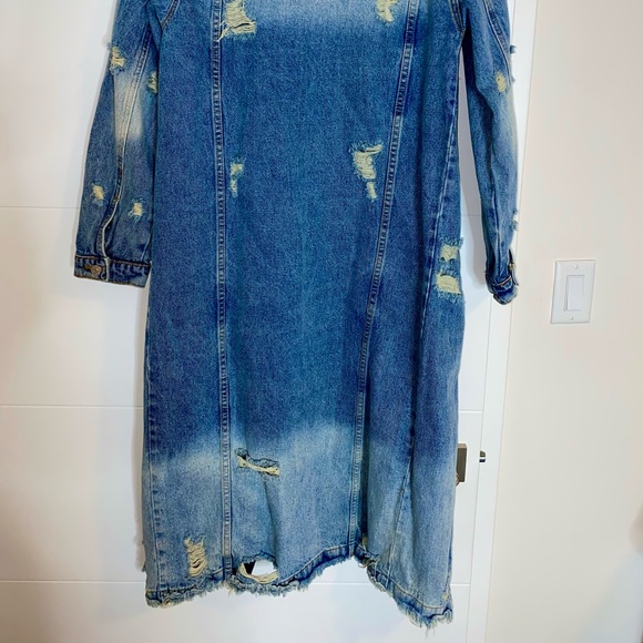 Long Distressed Denim Jacket - Picture 2 of 2